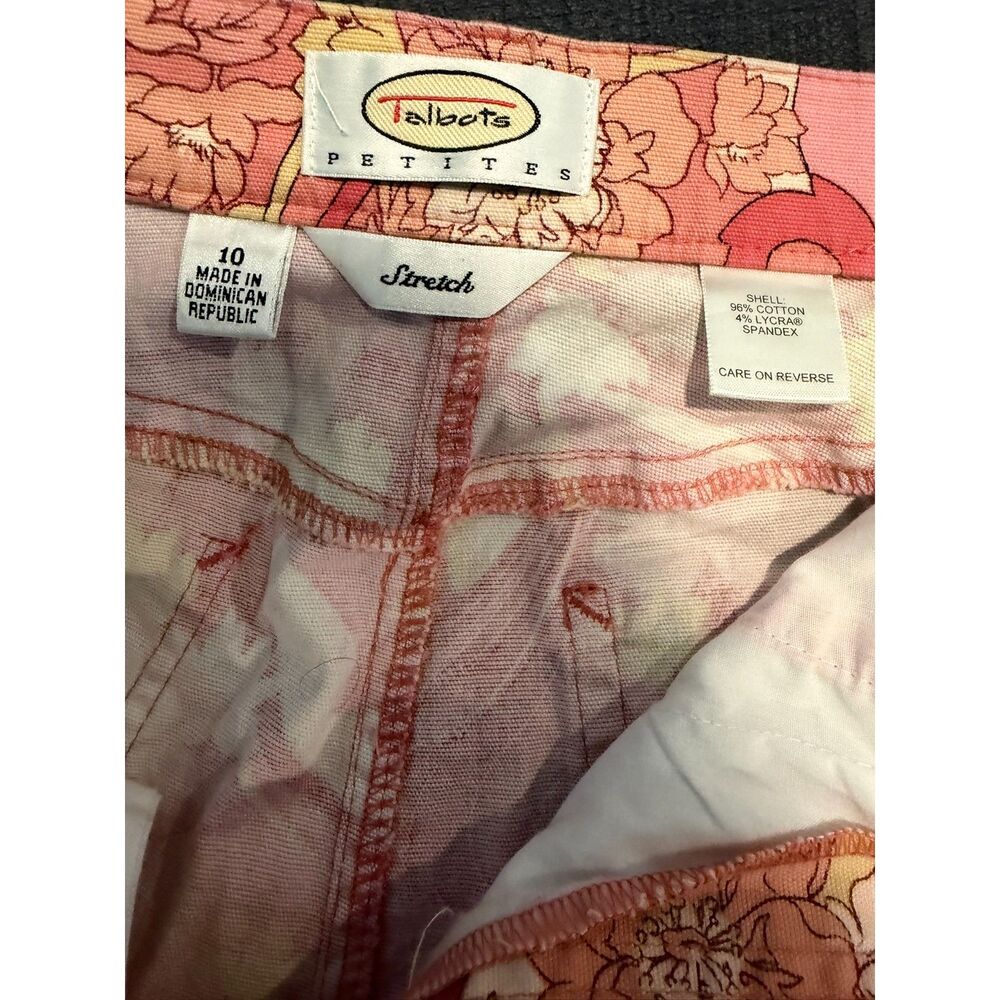 Talbots Petites Pink Baroque Floral Scroll Print Stretch Crop Pants - Picture 5 of 5